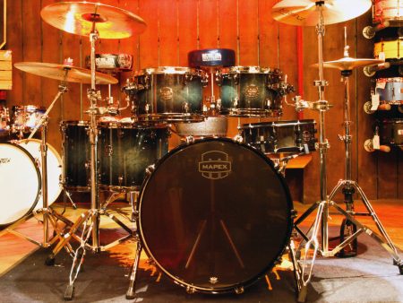 Ex Artist Mapex Saturn V Exotic Sound Wave Twin 5-Piece Drum Kit in Deep Water Blue Burl Online now